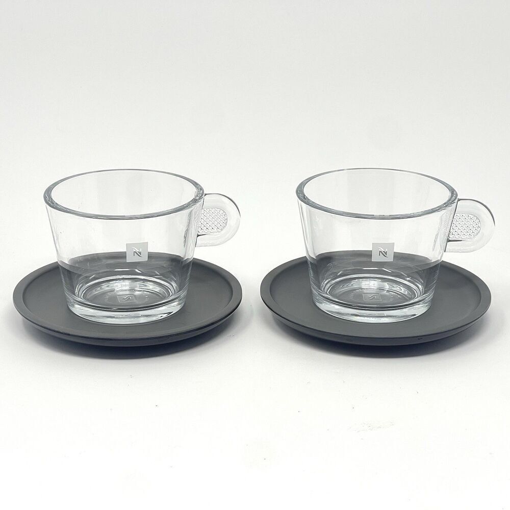Nespresso View Lungo Glass Espresso Demitasse Cups Melamine Saucers Set Of 2